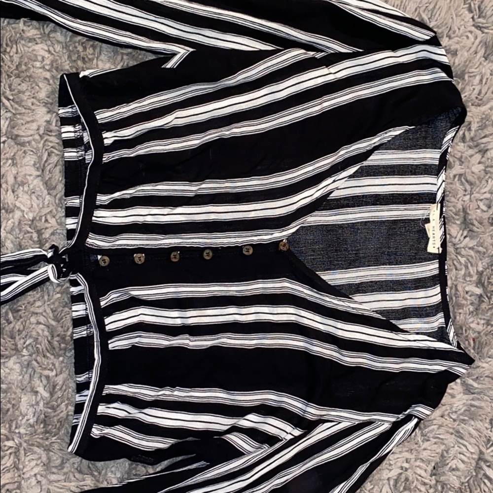 LA Hearts Top Black and White Striped Crop Top